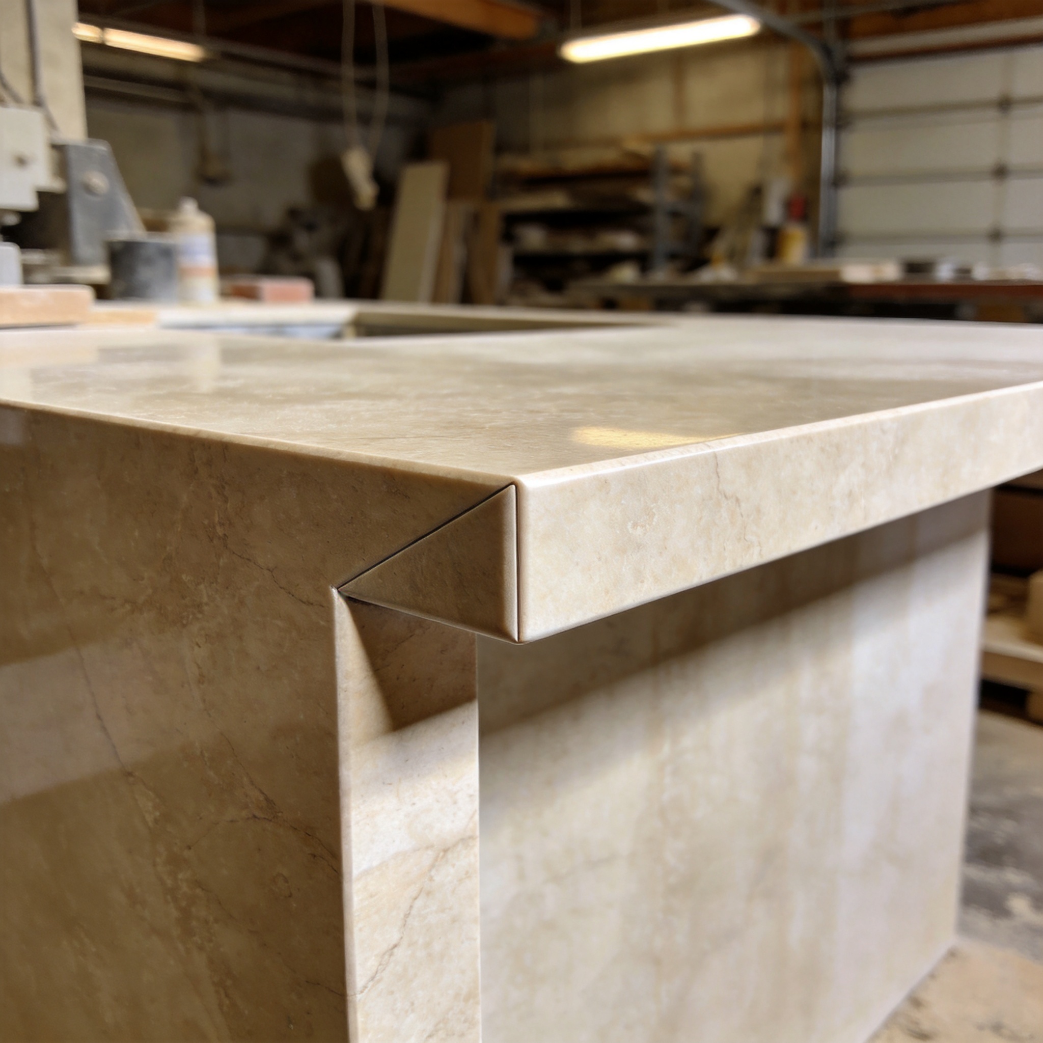 Artisan hand-finishing natural stone edge